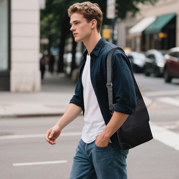 Brown Faux Leather Crossbody Bag for Men with 4 Pockets and Adjustable Strap - Picture 6 of 6